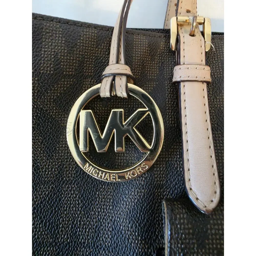 Michael Kors Jet Set Travel Signature Brown PVC Tote Shoulder Bag Front Pocket